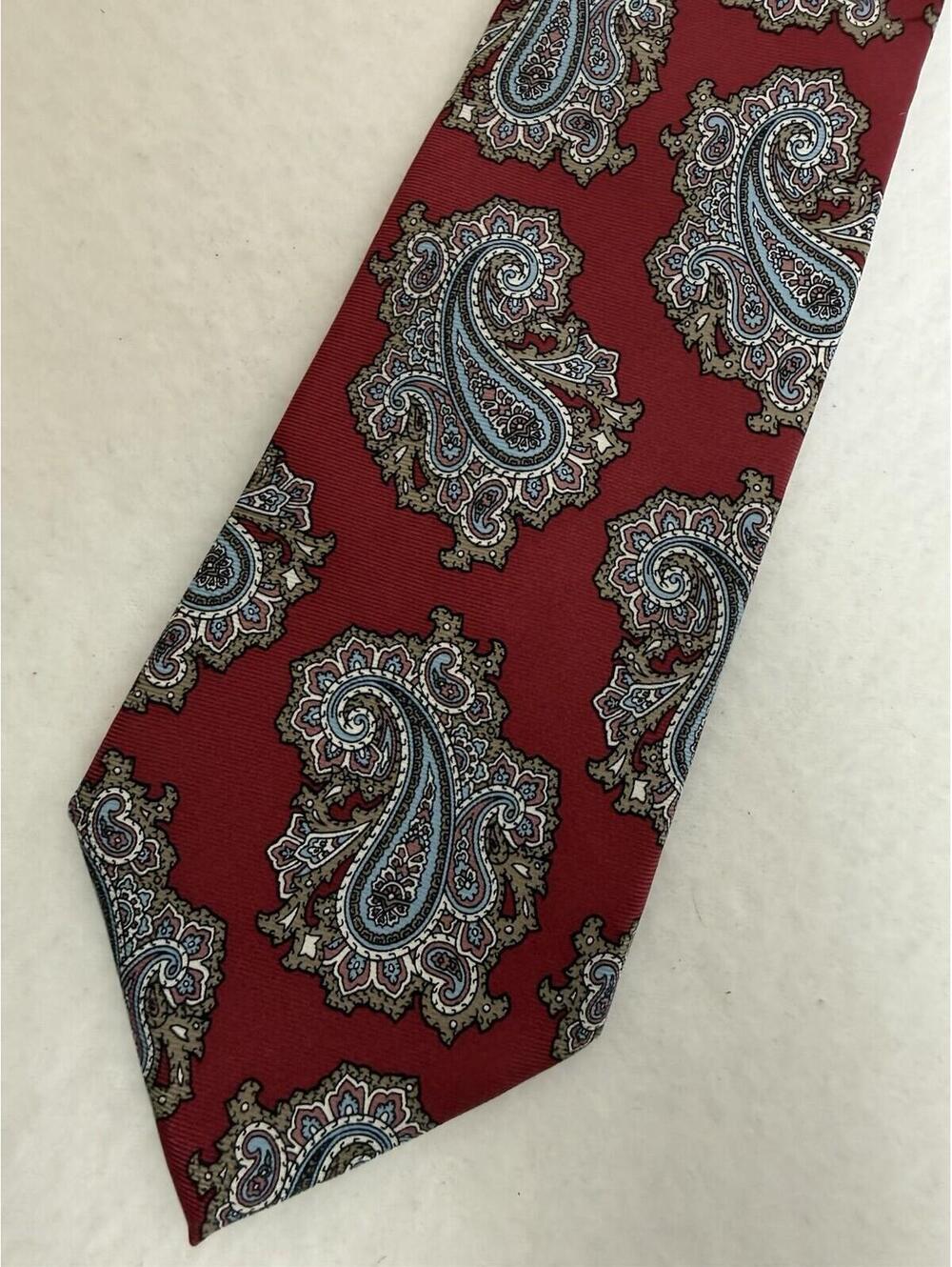 Christian Dior Silk Tie Mens Red Silver Paisley Made in USA Italy